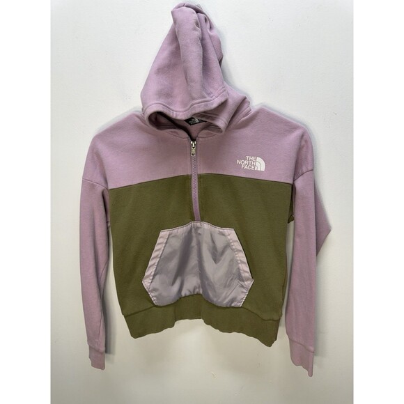 THE NORTH FACE Kid's Girl's 1/2 Zip Fleece Hoodie Sweater Cotton Blend Pink M - Picture 1 of 11
